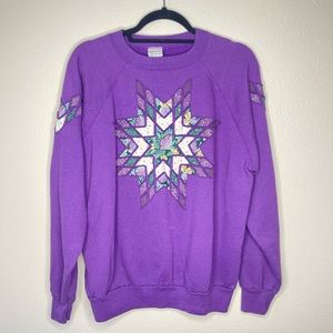 Vintage Grannycore Purple Start Quilt Cut Out Sweater Size Large